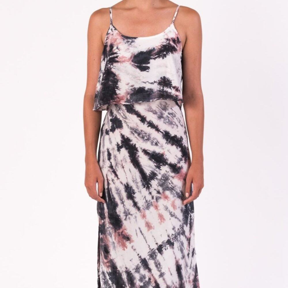 Margaret O'Leary Pink Black Tiered Tie Dye Dress Boho Festival Beach Size S